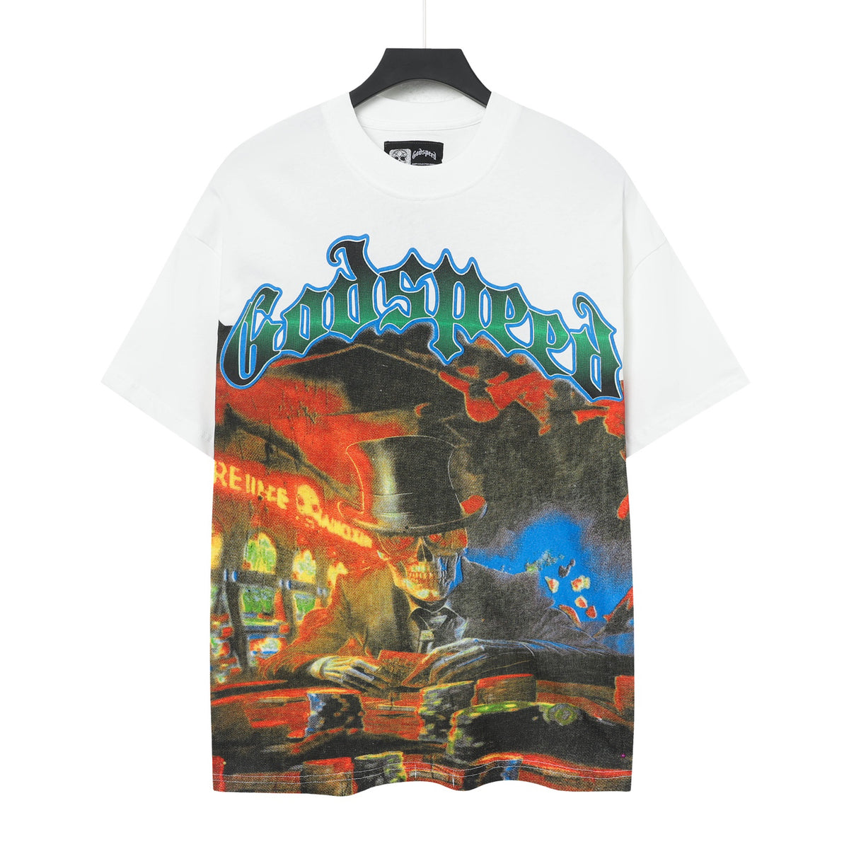 Godspeed Top‑Hat Gambler Skull Short‑Sleeve T‑Shirt (White)