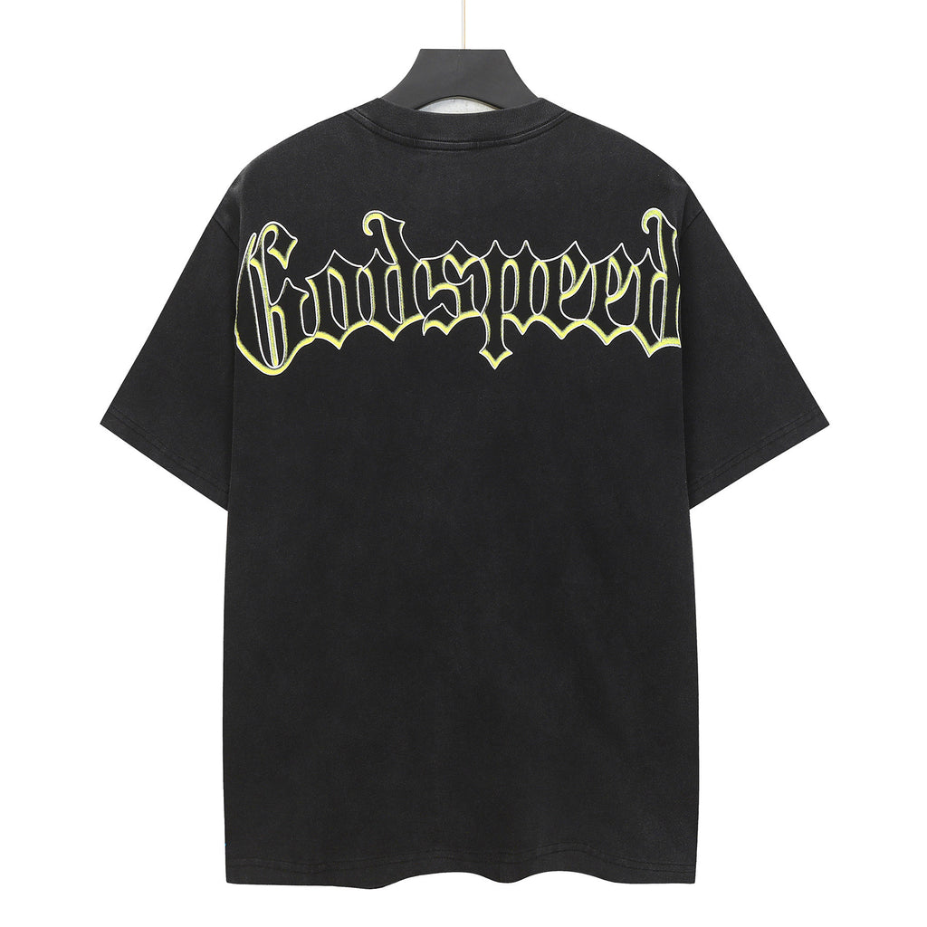 Godspeed Action Scene Retro Car Vintage Short‑Sleeve Tee (Washed Black)