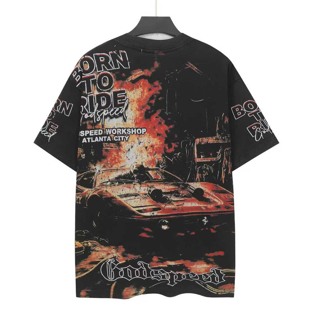 Godspeed Skeleton Biker Vintage Wash Short‑Sleeve Tee (Washed Black)
