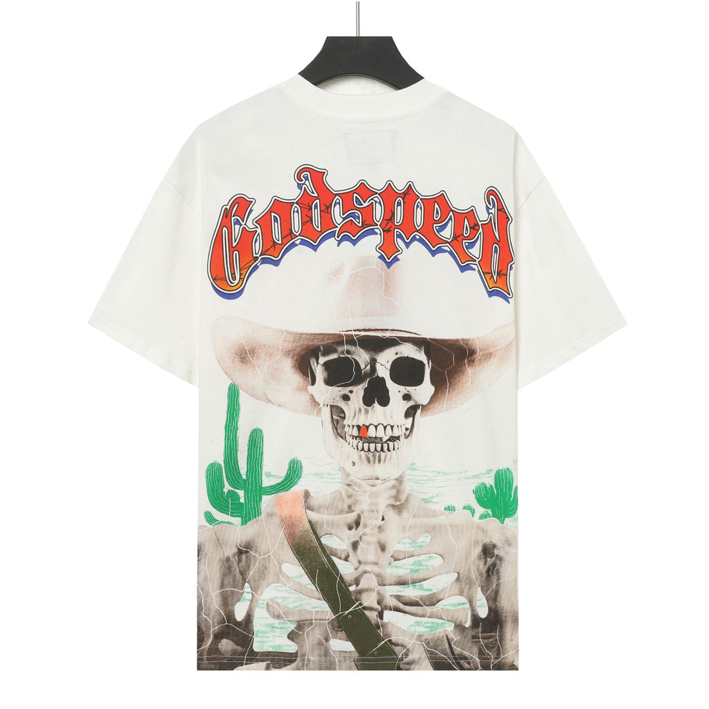 Godspeed Cowboy Skeleton Desert Cactus Double‑Sided Graphic T‑Shirt