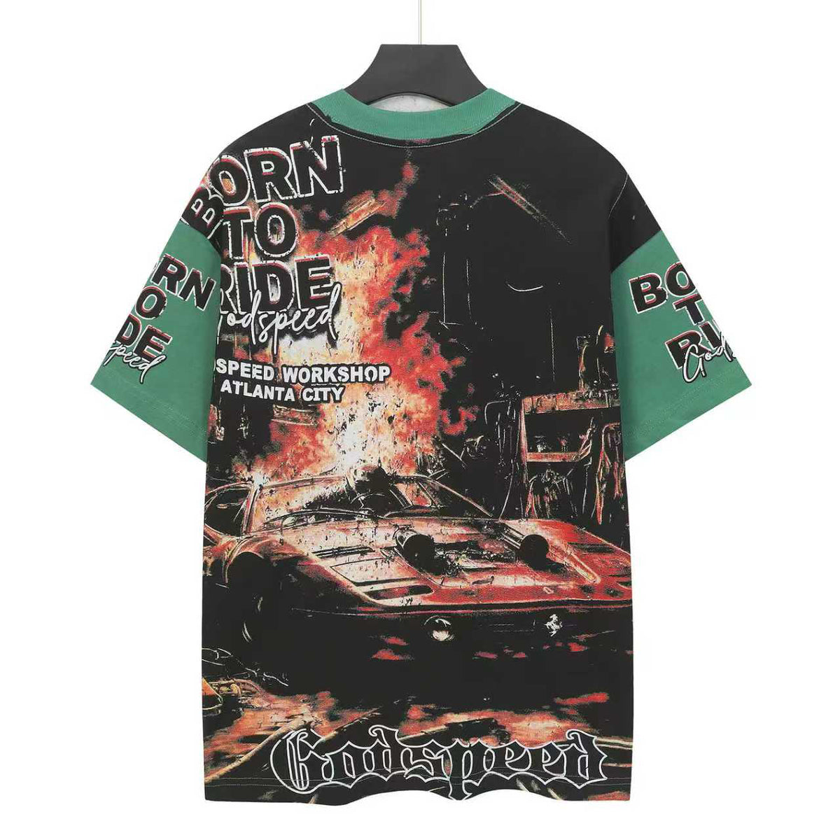 Godspeed Skeleton Biker Vintage Short‑Sleeve Tee (Green)