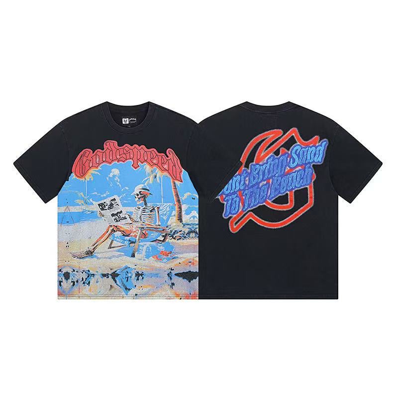Godspeed Beach Skeleton Short‑Sleeve T‑Shirt (Black)