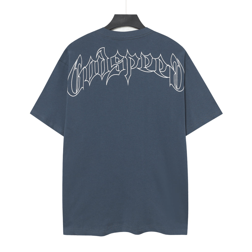 Godspeed NYC Skull Skyline Vintage Graphic Tee (Slate Blue)