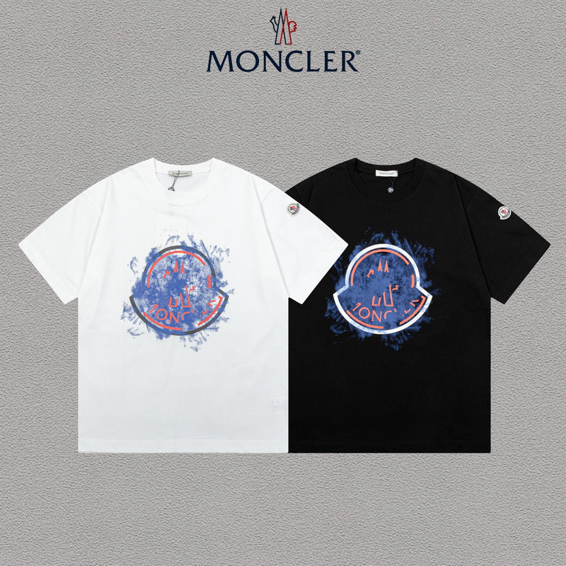Moncler Watercolor Graffiti Logo Graphic Tee Black