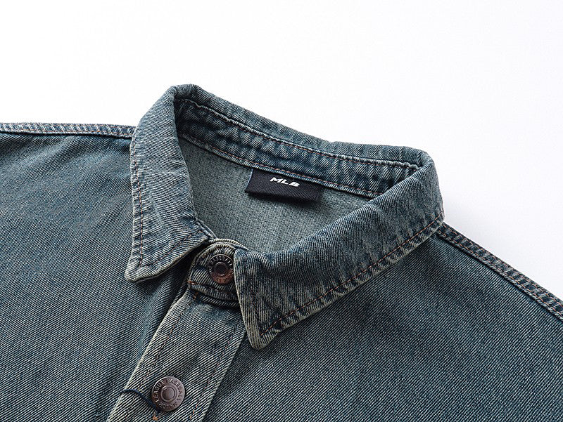 NY Yankees Washed Denim Shirt Jacket