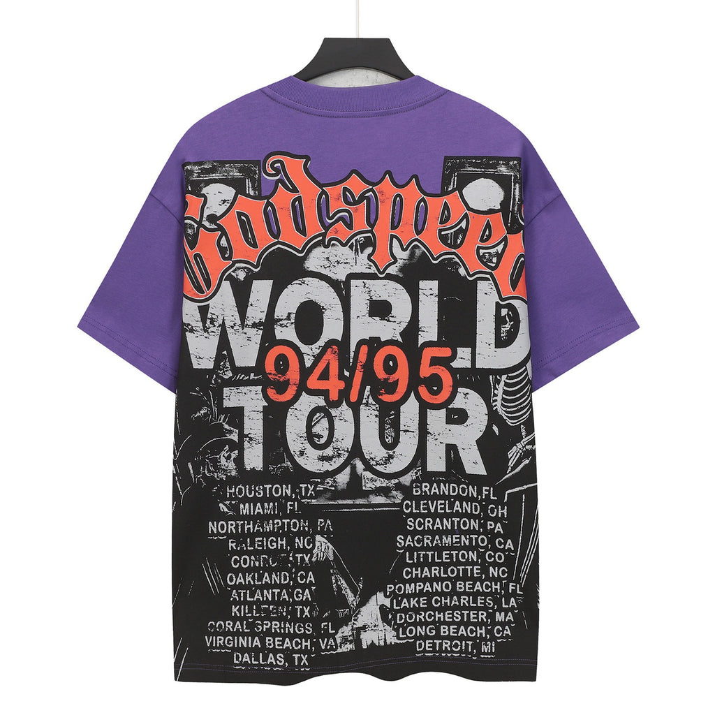 Godspeed Skeleton Cowboys Poker Game Vintage Short‑Sleeve Tee (Purple)