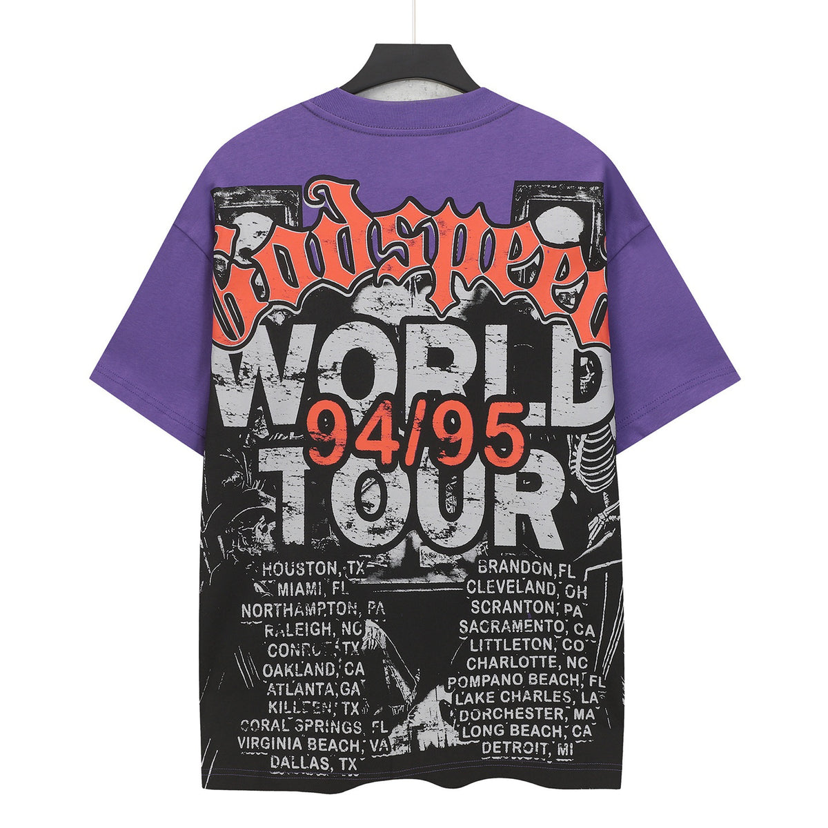 Godspeed Skeleton Cowboys Poker Game Vintage Short‑Sleeve Tee (Purple)