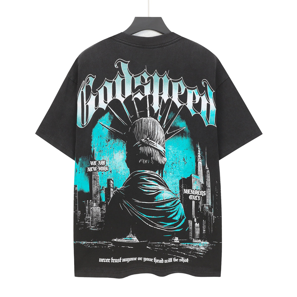 Godspeed Liberty Statue Crowd NYC Short Sleeve Tee (Washed Black)