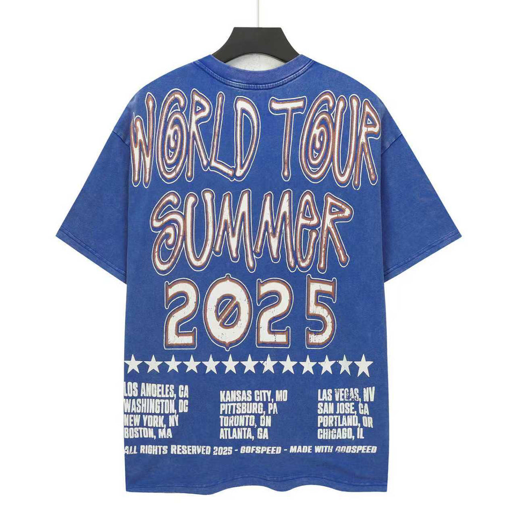 Godspeed NYC Skeleton Driver Vintage Wash Short‑Sleeve Tee (Washed Blue)