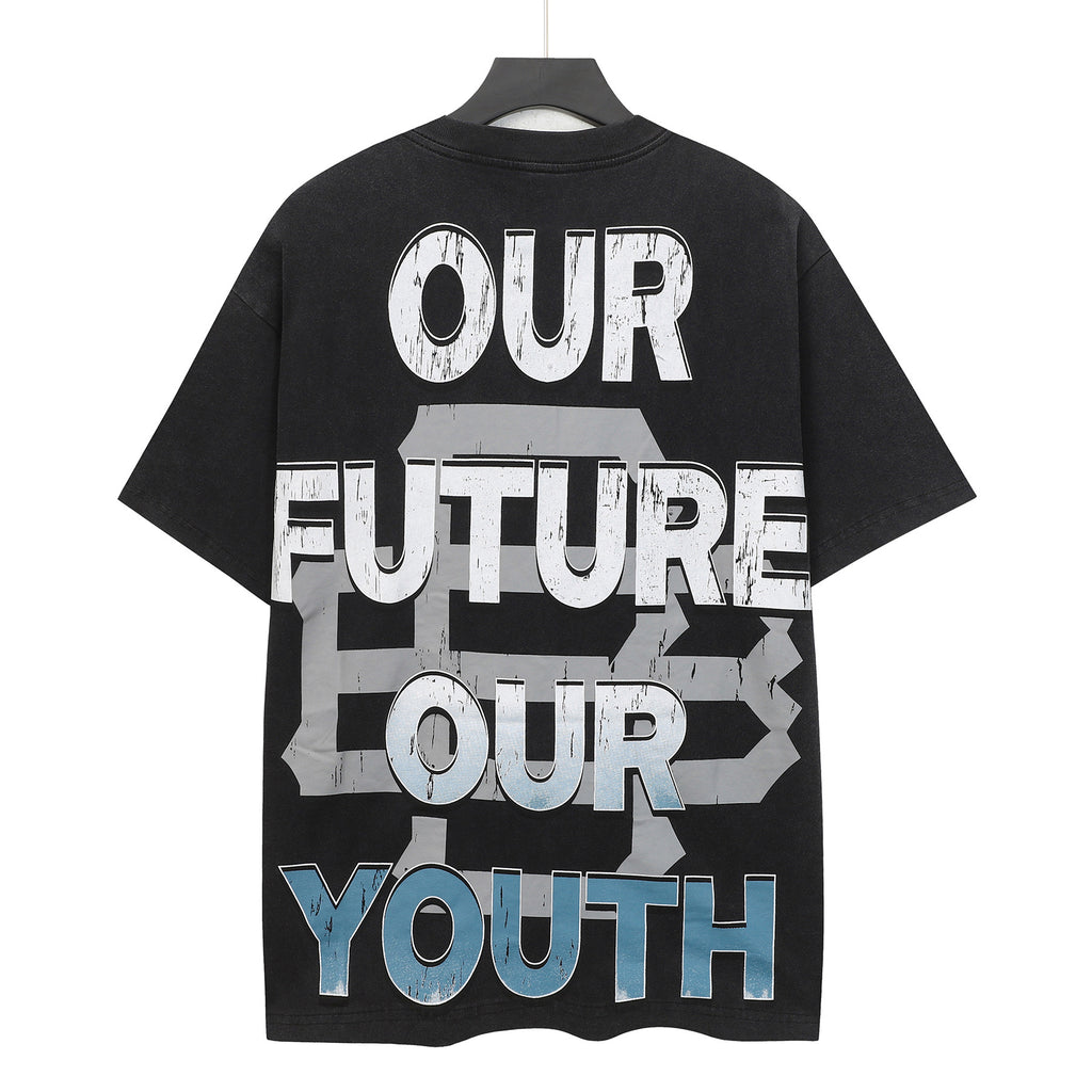 Godspeed Futuristic Sky Women Sci‑Fi Vintage Wash Short‑Sleeve Tee (Washed Black)