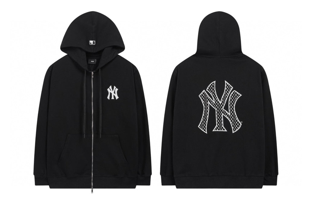 NY Yankees Diamond Mesh Fill Back Logo Zip-Up Hoodie
