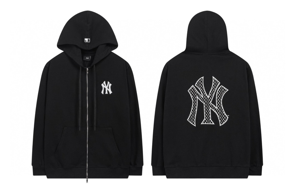 NY Yankees Diamond Mesh Fill Back Logo Zip-Up Hoodie