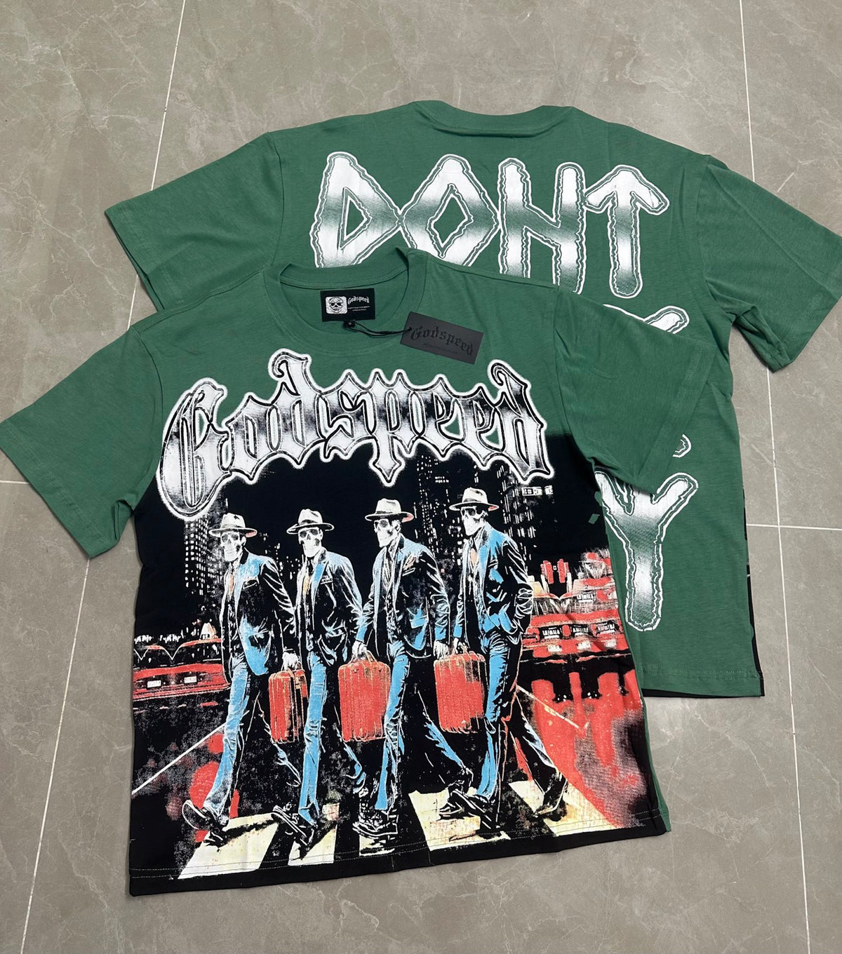 Godspeed Skeleton Gang Abbey Road Short Sleeve Tee (Forest Green)