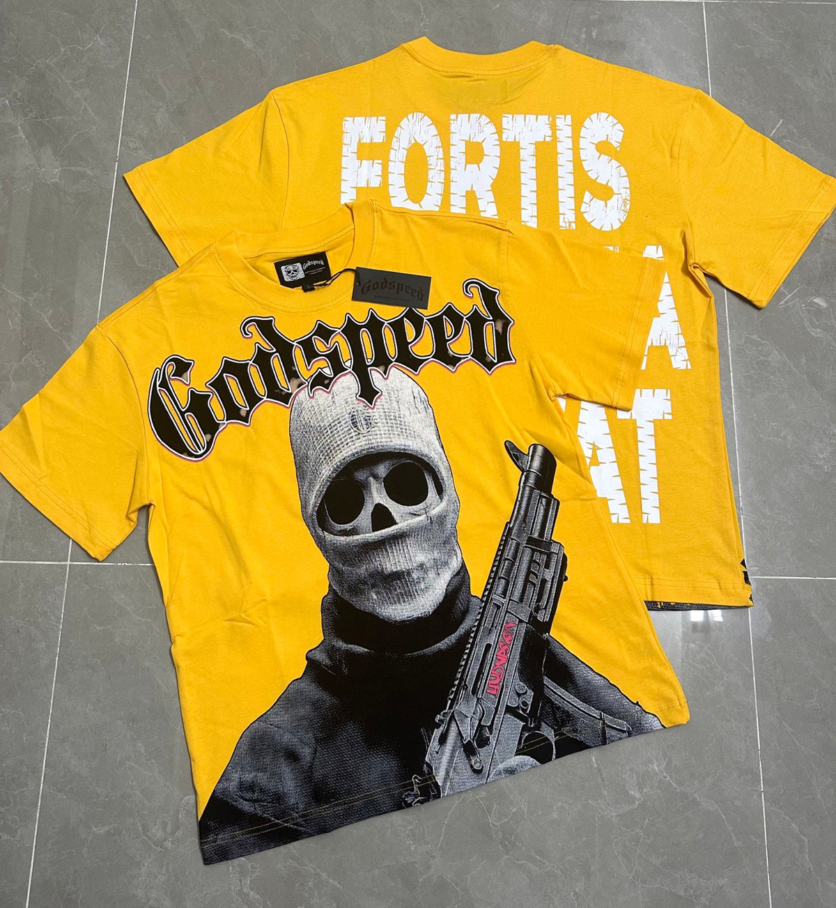 Godspeed Balaclava Skull Gunman Short Sleeve Tee (Mustard Yellow)