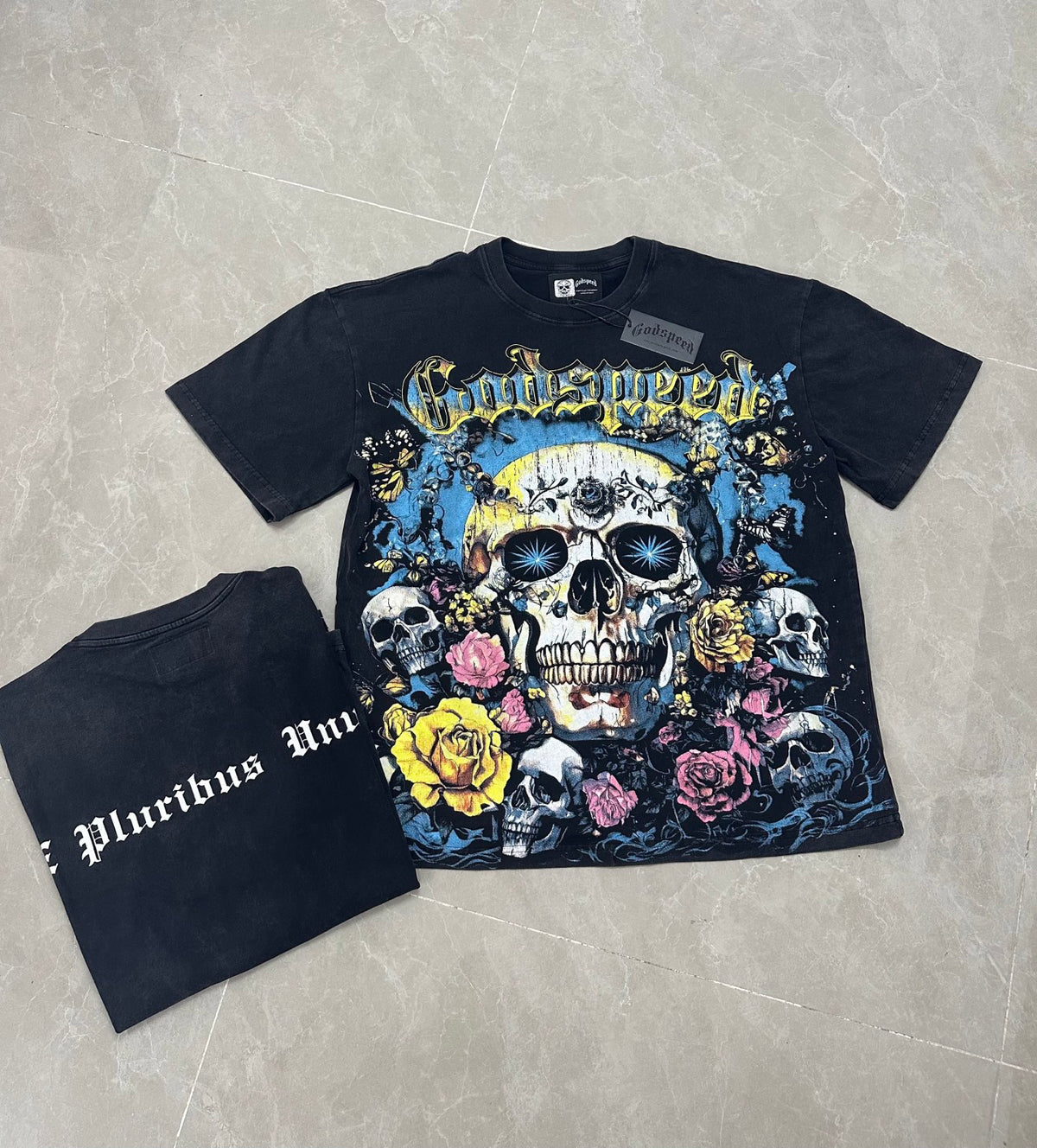 Godspeed Skull Garden Roses Washed Graphic Tee