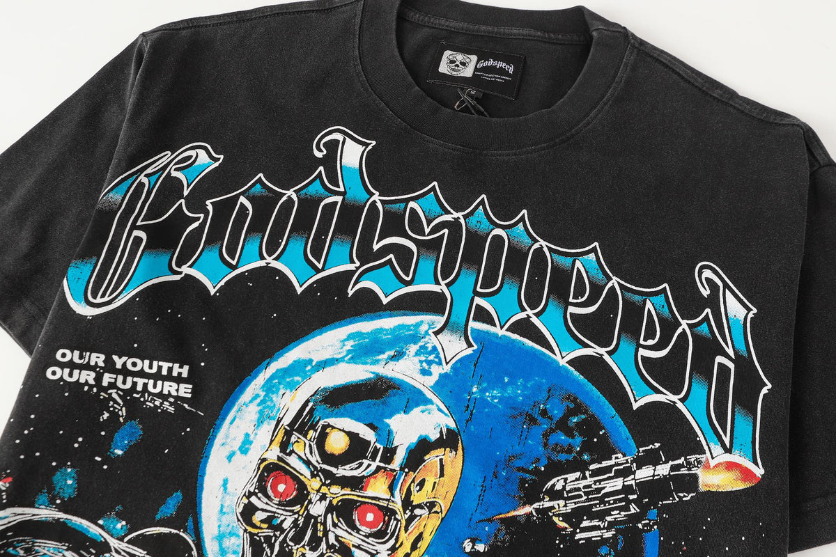 Godspeed Space Terminator Skeleton Warrior Short Sleeve Tee (Washed Black)