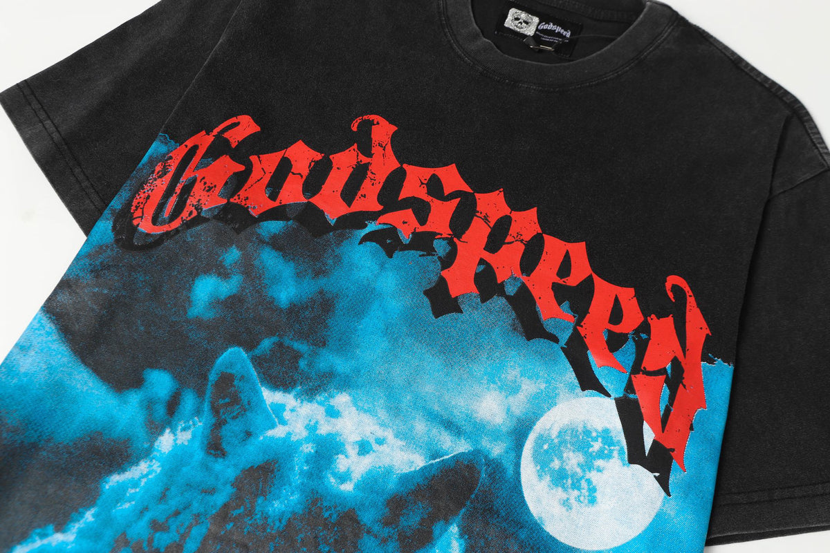Godspeed Howling Wolf Moon Vintage Washed Graphic Tee
