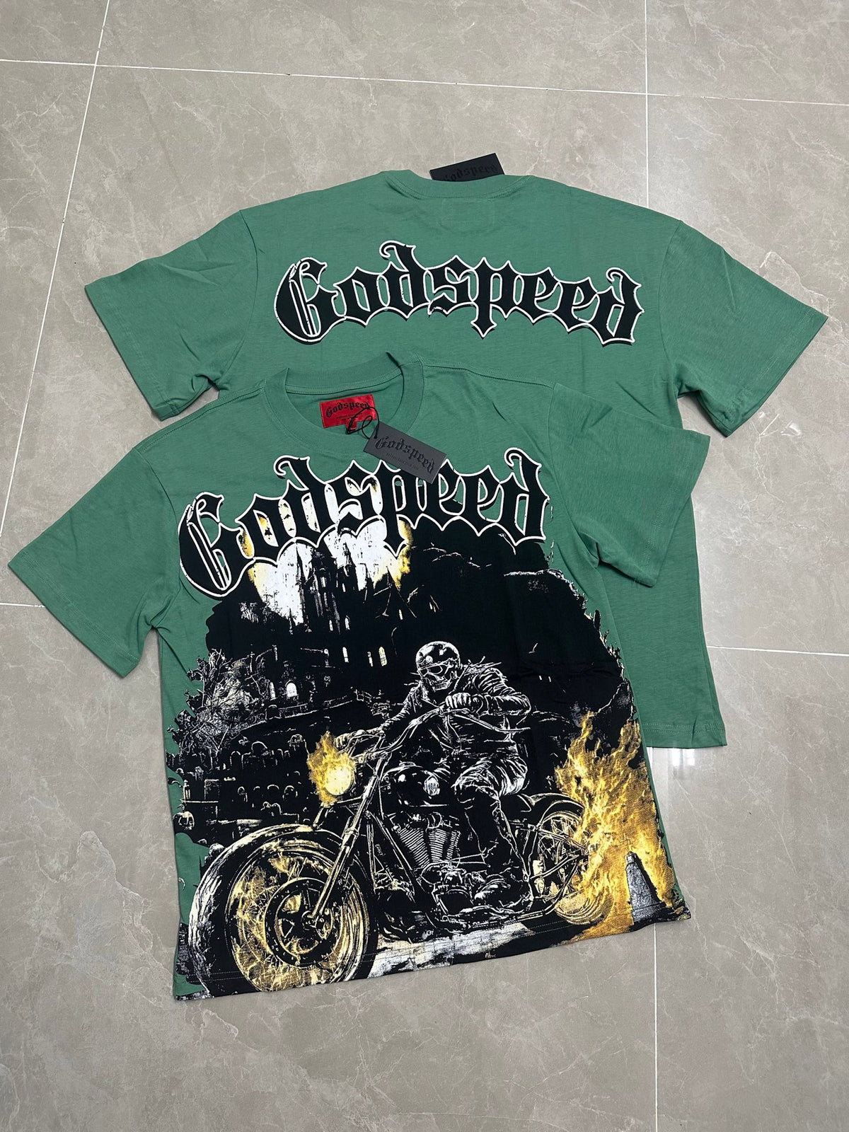 Godspeed Ghost Rider Castle Short Sleeve Tee (Forest Green)