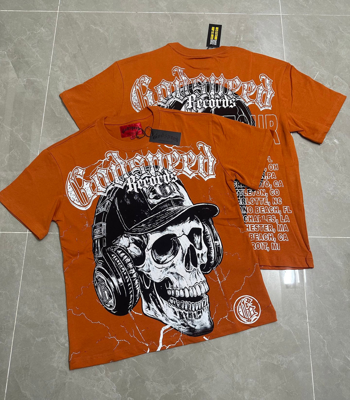 Godspeed Records Headphone Skull Short Sleeve Tee (Rust Orange)