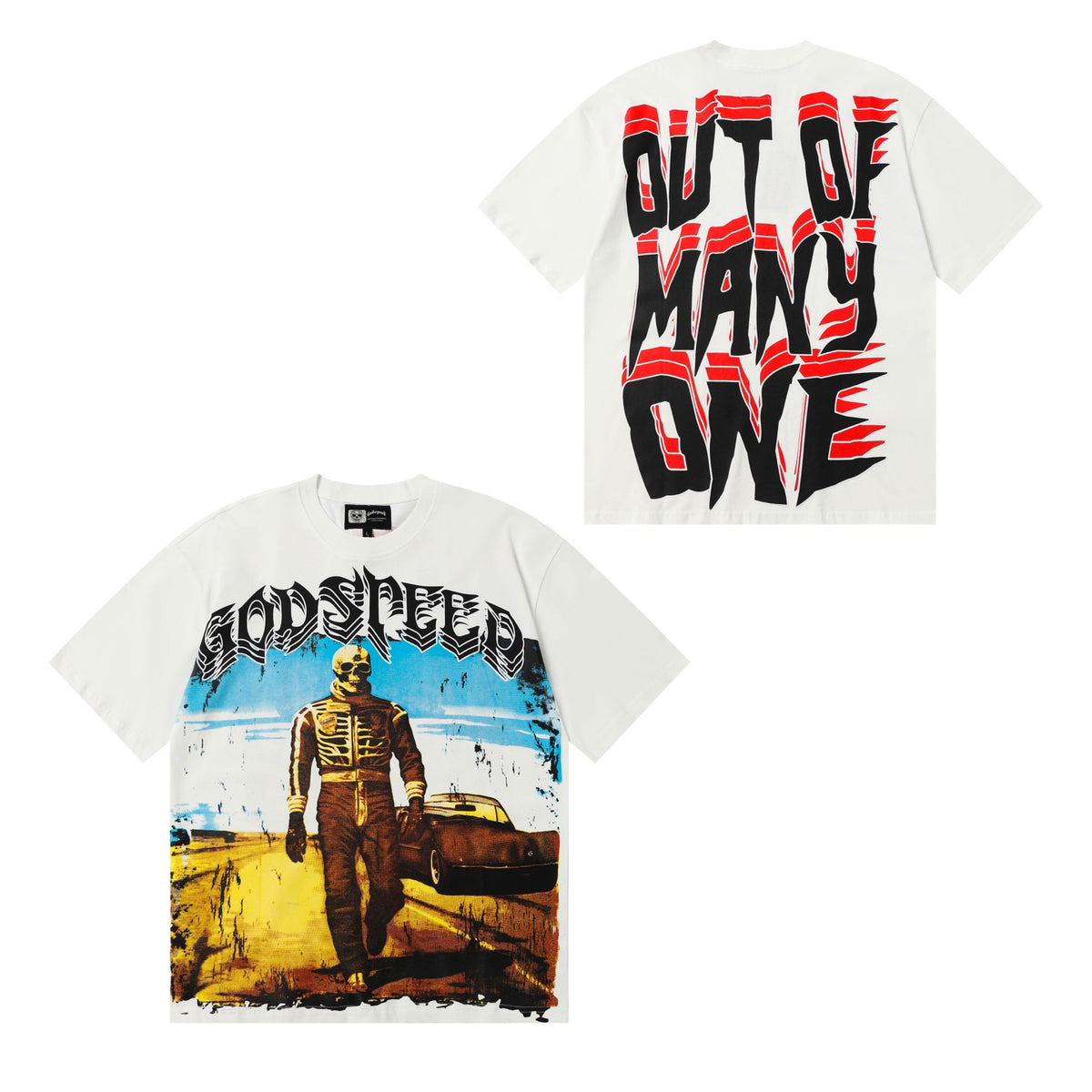 Godspeed Skeleton Race‑Car Driver Short‑Sleeve T‑Shirt (White)