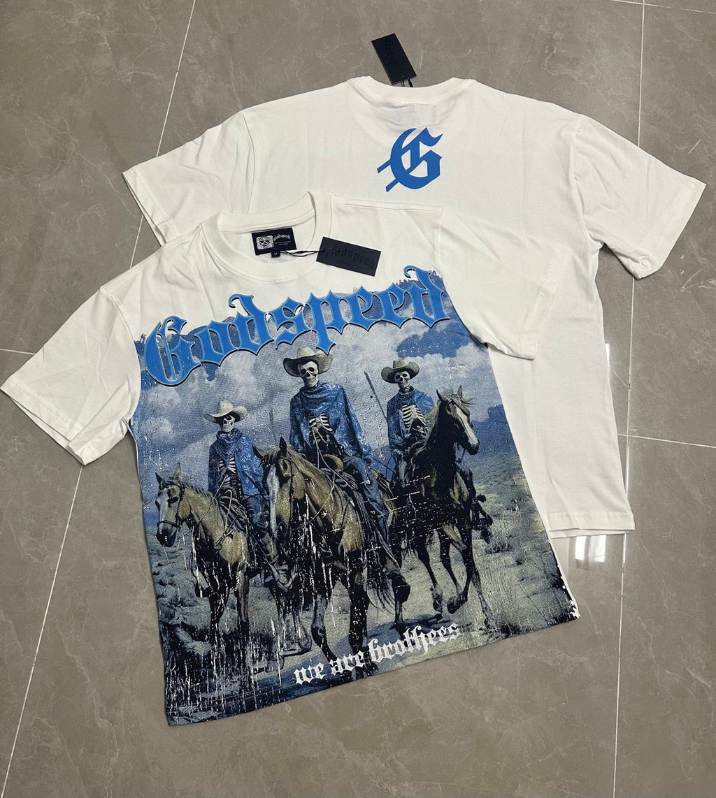 Godspeed Western Cowboy Skeleton Riders Short Sleeve Tee (White)