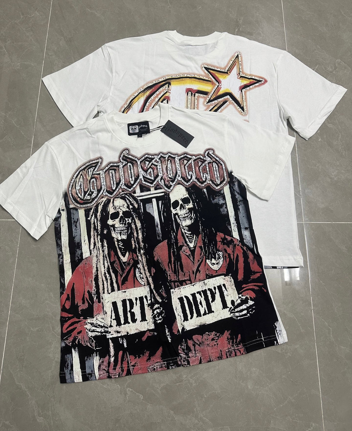 Godspeed Art Dept Mugshot Skeletons Short Sleeve Tee (Vintage White)