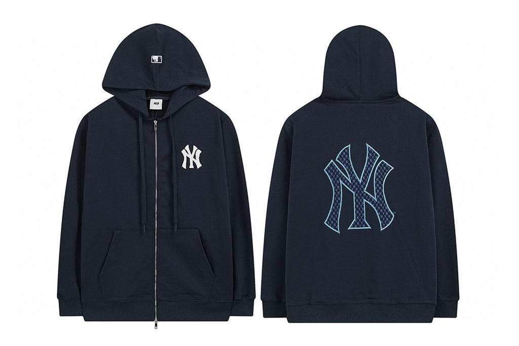 NY Yankees Diamond Mesh Fill Back Logo Zip-Up Hoodie