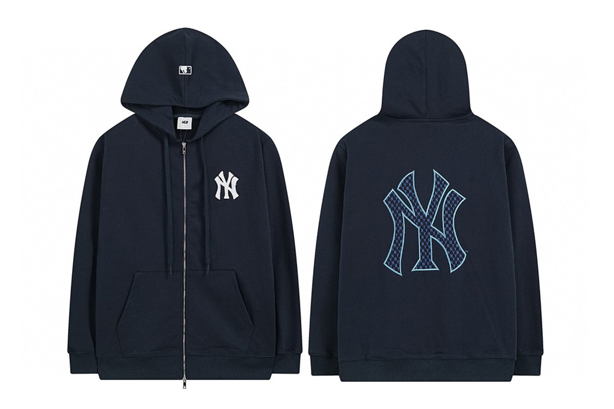 NY Yankees Diamond Mesh Fill Back Logo Zip-Up Hoodie