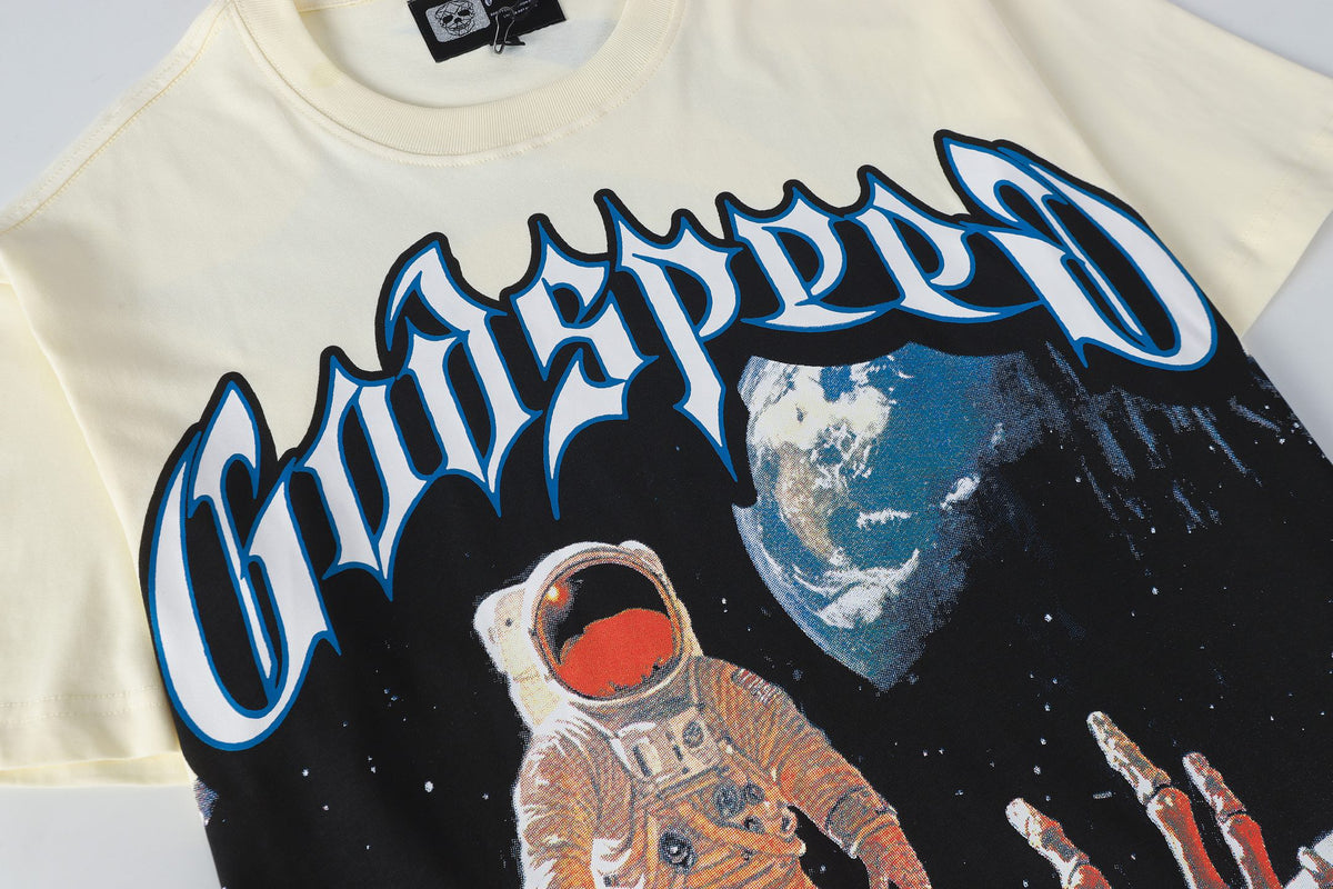 Godspeed Moon Astronaut Skeleton Hand Short Sleeve Tee (Cream Yellow)