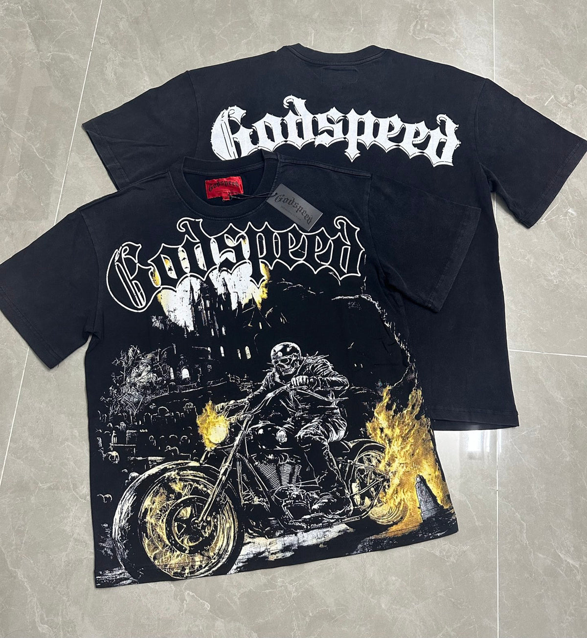 Godspeed Ghost Rider Biker Short Sleeve Tee (Washed Black)
