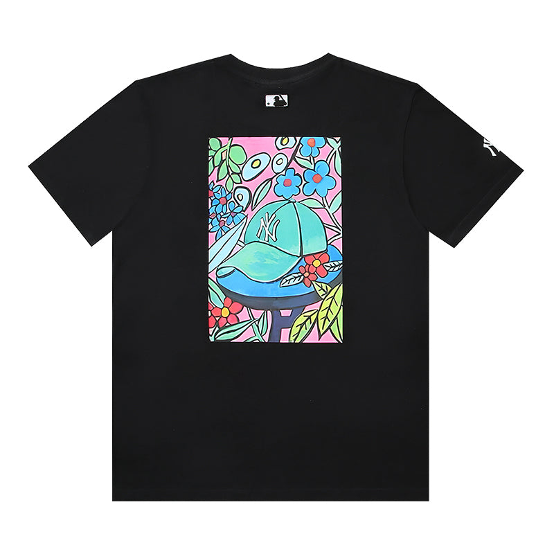 MLB Floral Cap Graphic Cotton Crew‑Neck Short‑Sleeve T‑Shirt