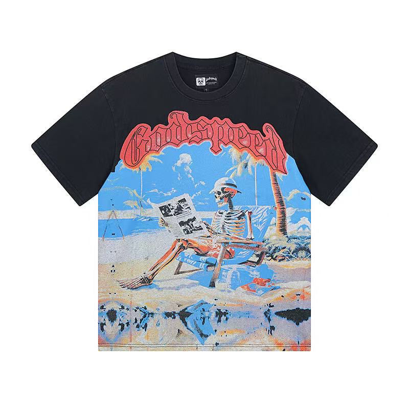 Godspeed Beach Skeleton Short‑Sleeve T‑Shirt (Black)