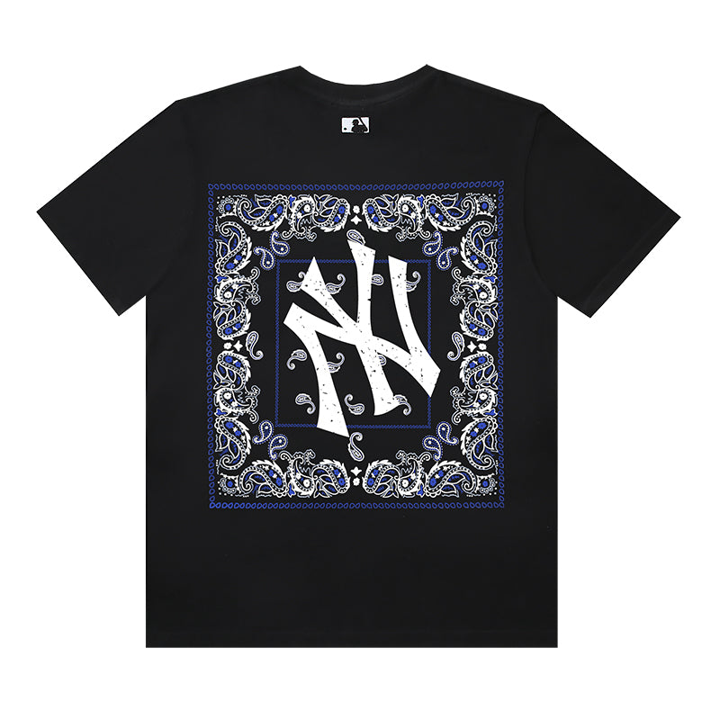 MLB Square Paisley Border Big Logo Cotton Crew‑Neck Short‑Sleeve T‑Shirt
