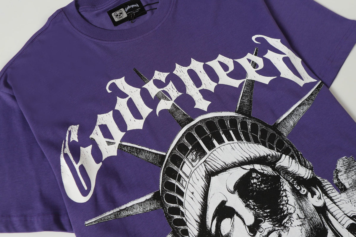 Godspeed Fallen Liberty Ruins Vintage Graphic Tee (Purple)