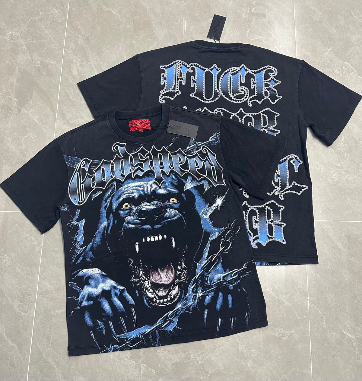 Godspeed Roaring Pitbull Vintage Short‑Sleeve Tee (Black)