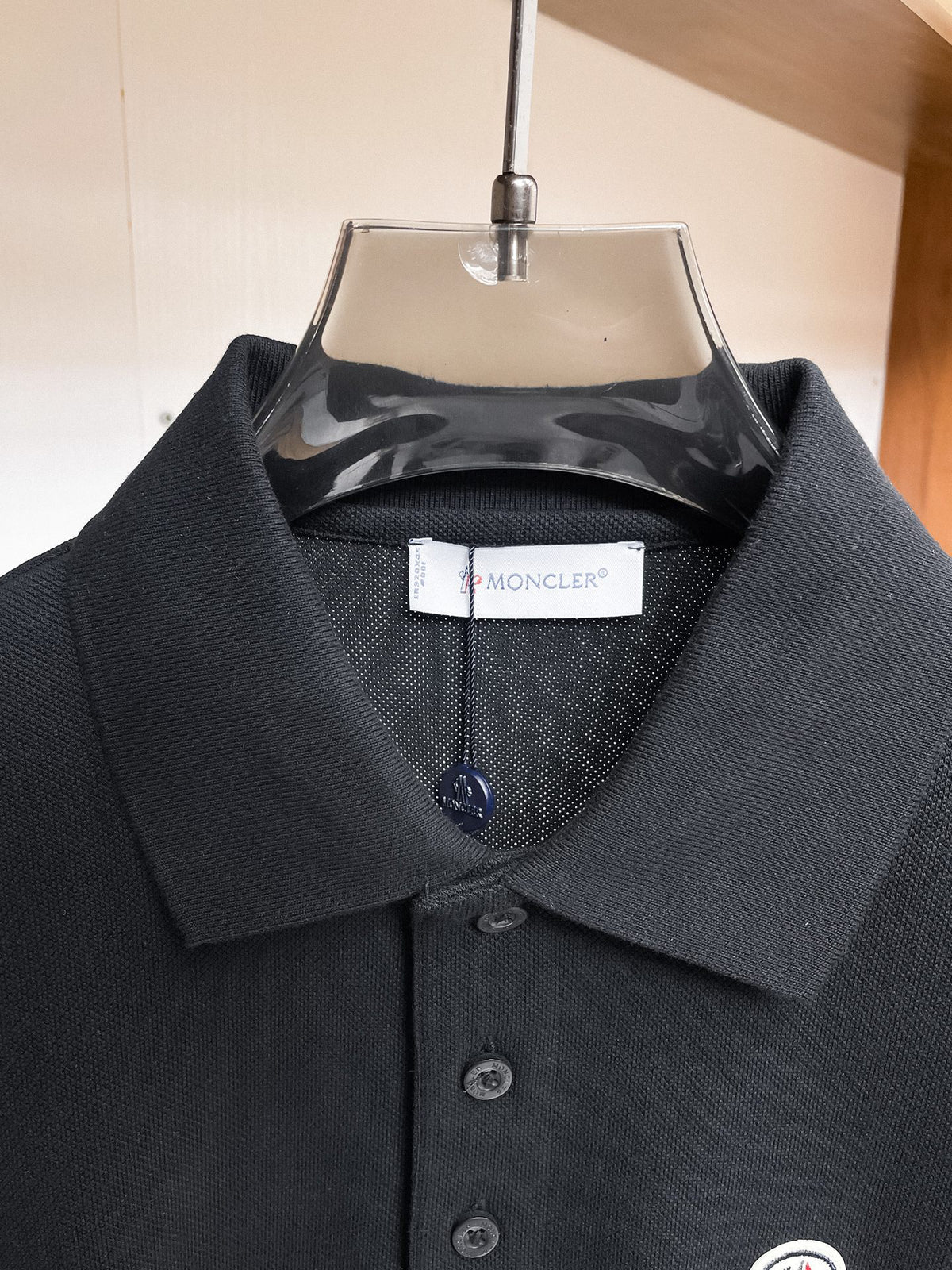 Moncler Badge Piqué Polo Shirt Black