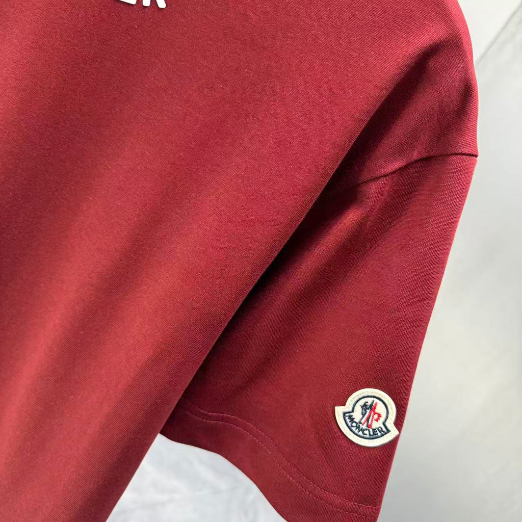 Moncler Lettering Logo T-Shirt Burgundy