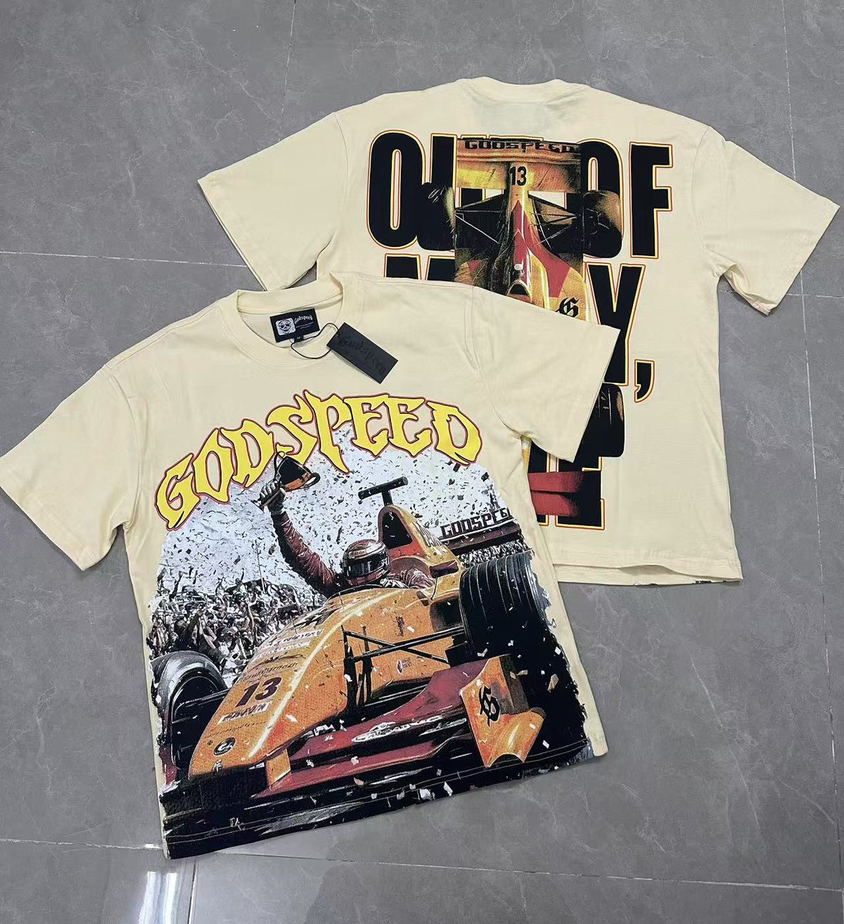 Godspeed F1 Race Champion Vintage Short‑Sleeve Tee (Cream)