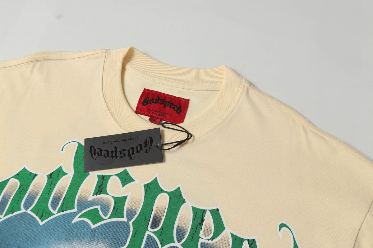 Godspeed Western Cowboy Riders Vintage Short‑Sleeve Tee (Cream Yellow)