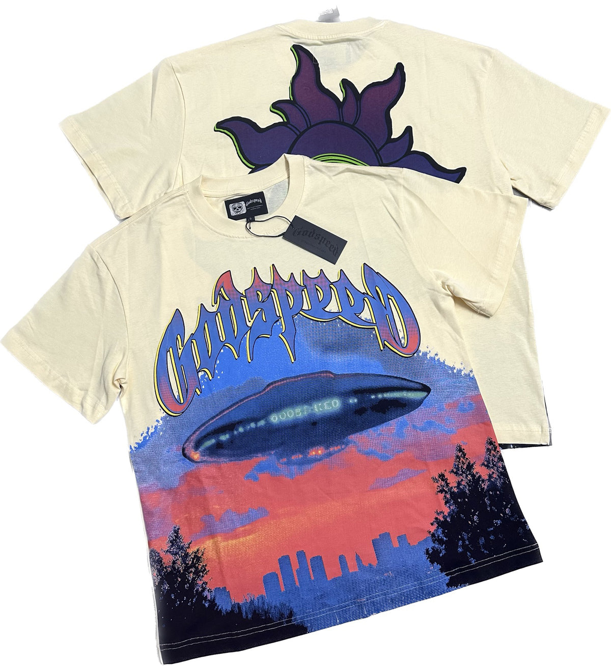 Godspeed UFO Skyline Vintage Short‑Sleeve Tee (Cream)