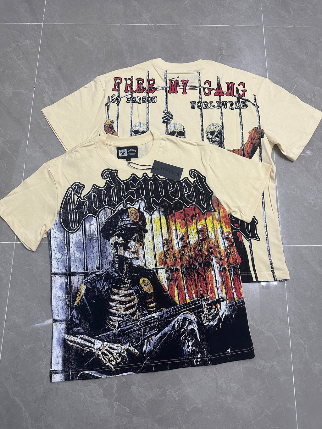 Godspeed Skeleton Prison Warden Short Sleeve Tee (Cream Yellow)