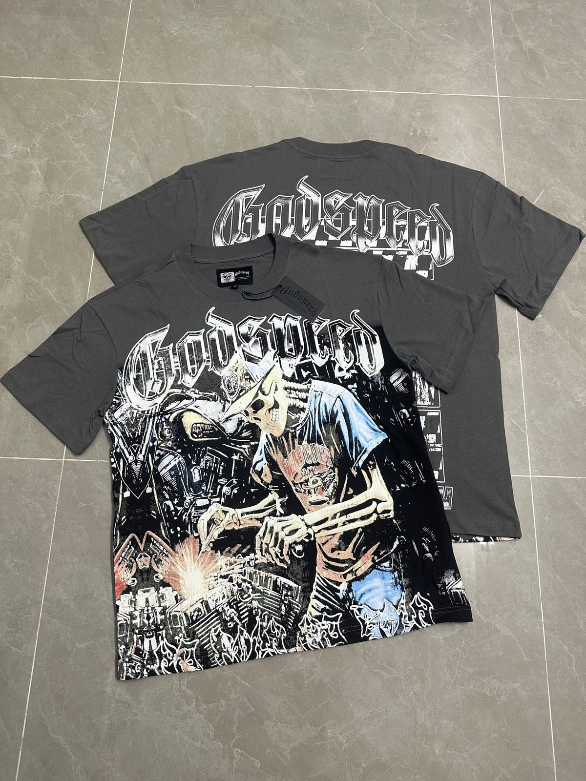 Godspeed Mechanic Skeleton Biker Short Sleeve Tee (Charcoal Grey)