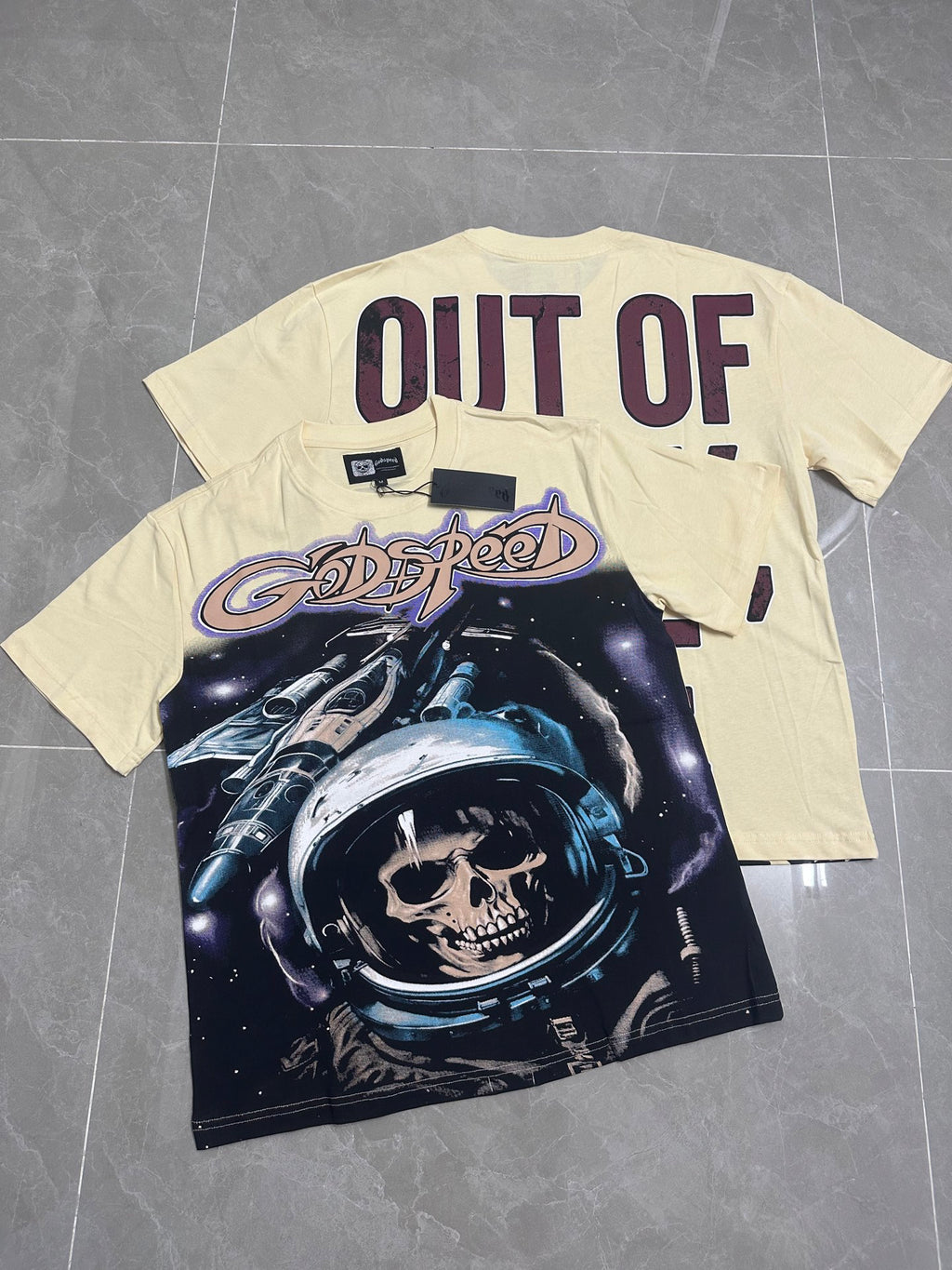 Godspeed Space Astronaut Skull Short Sleeve Tee (Cream Yellow)