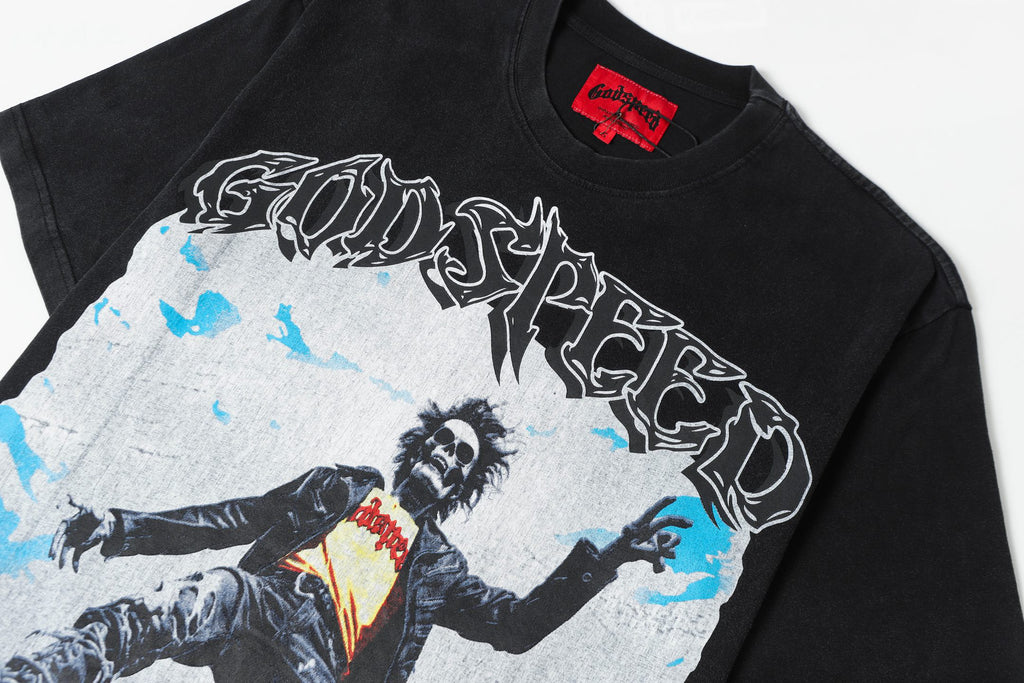 Godspeed Mountain Rock Skeleton Short‑Sleeve T‑Shirt (Black)