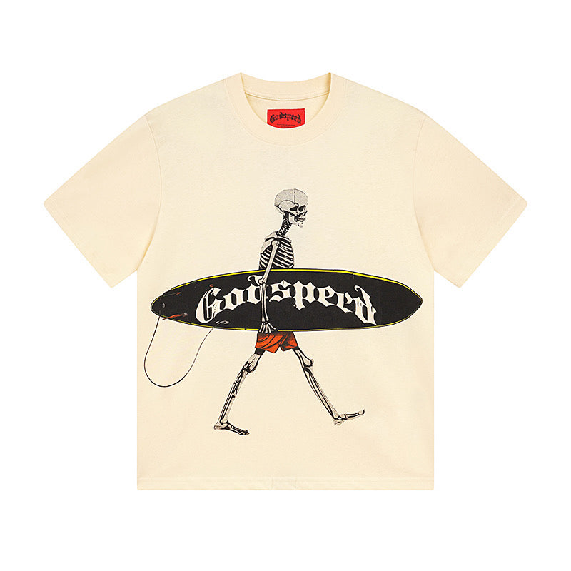 Godspeed Surfer Skeleton Double‑Sided Vintage Short‑Sleeve Tee