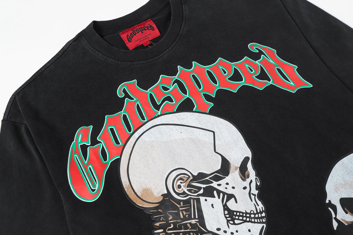 Godspeed Dual Skull Cyborg Confrontation Black Graphic Tee