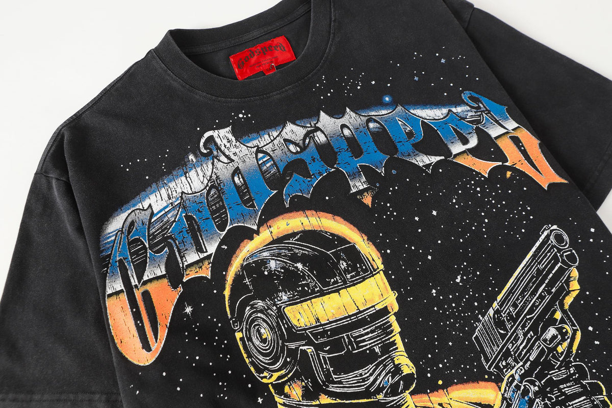 Godspeed Sci‑Fi Robo Cop Warrior Short Sleeve Tee (Washed Black)