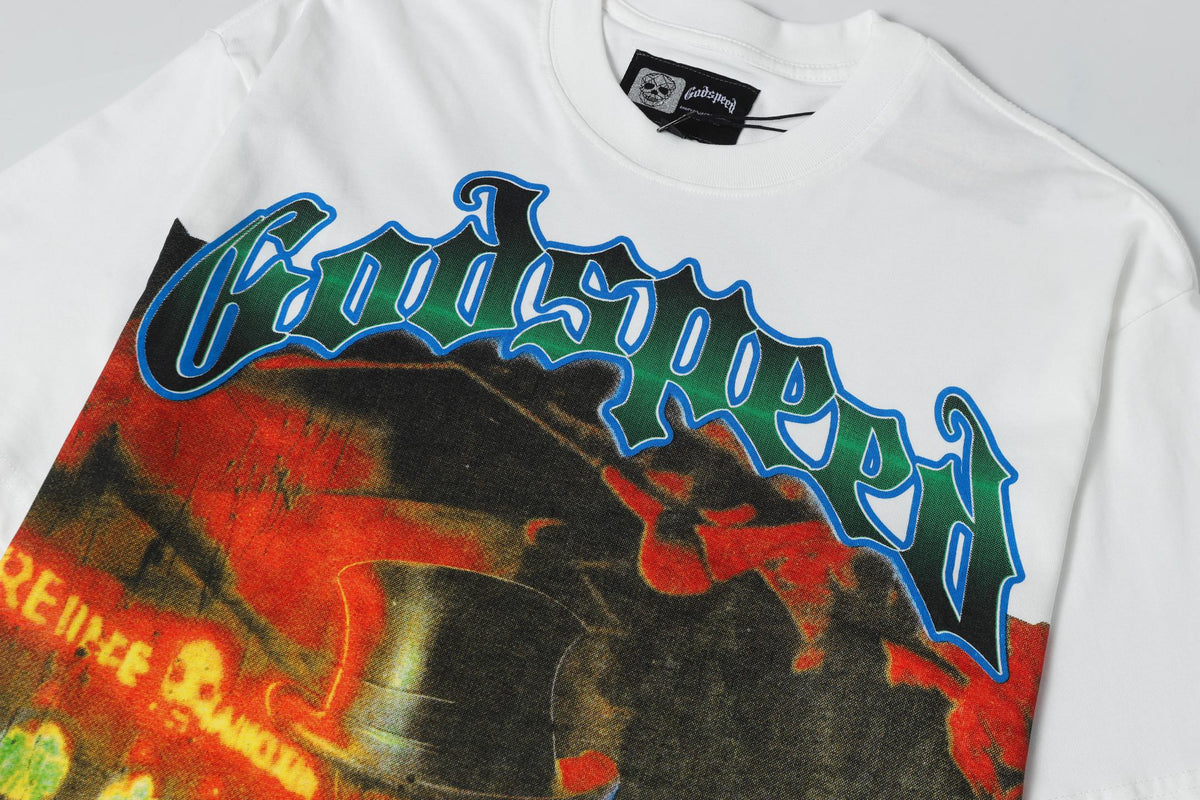 Godspeed Top‑Hat Gambler Skull Short‑Sleeve T‑Shirt (White)