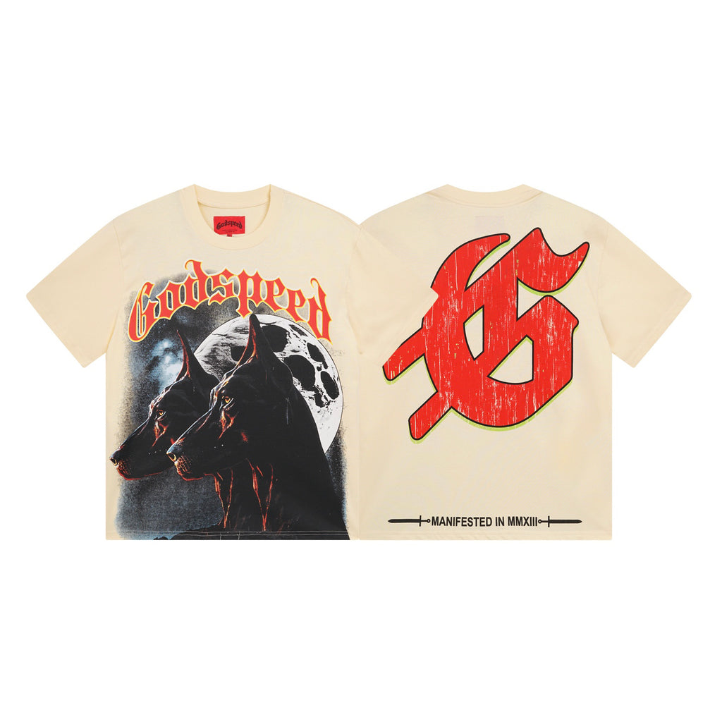 Godspeed Doberman Moon Short‑Sleeve T‑Shirt (Cream)