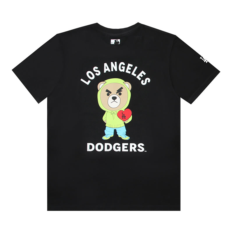 MLB Cartoon Bear Character Graphic Cotton Crew‑Neck Short‑Sleeve T‑Shirt